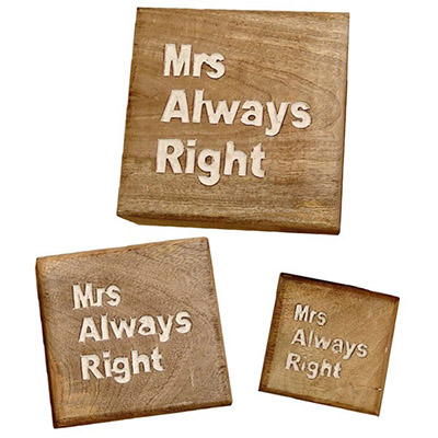 Wooden Set Of 3 "Mrs Always Right" Boxes